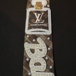 Brown Tie with Pearl and Gold Details